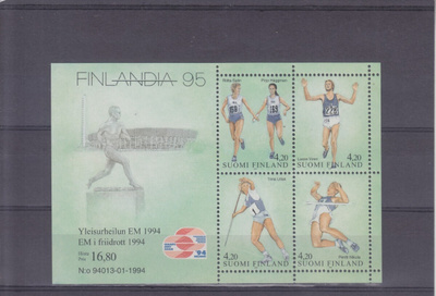 1994 finlandia 95 kesäurheilu blokki postituoreena.