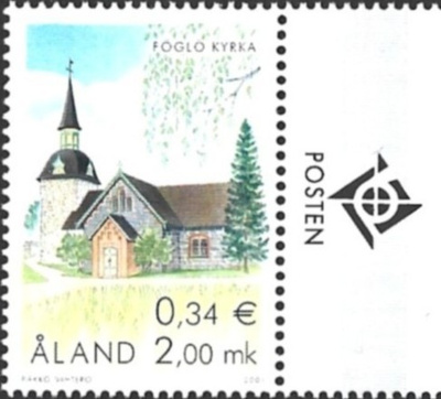 Ål 2001 Föglön kirkko 2,00 mk välilöpari logo ** LaPe 197