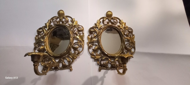 2 x rokokoo seinälampetti. Kynttiläpesä + peili