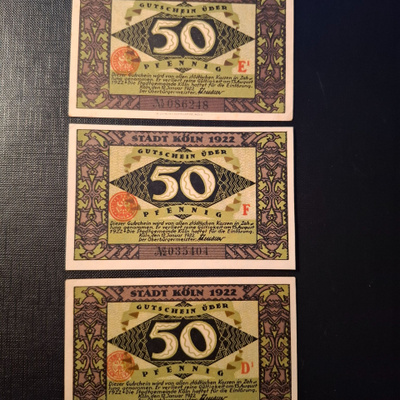 Saksa Köln 3 seteliä 1922