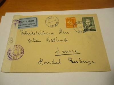 1944 Kerava sens lentopostikuori Ruotsiin