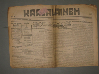 Sanomalehti  Karjalainen 31.3.1927