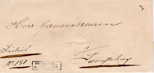 1848 vapaakirje Mikkelistä Hämeenlinnaan (ei sisältöä)