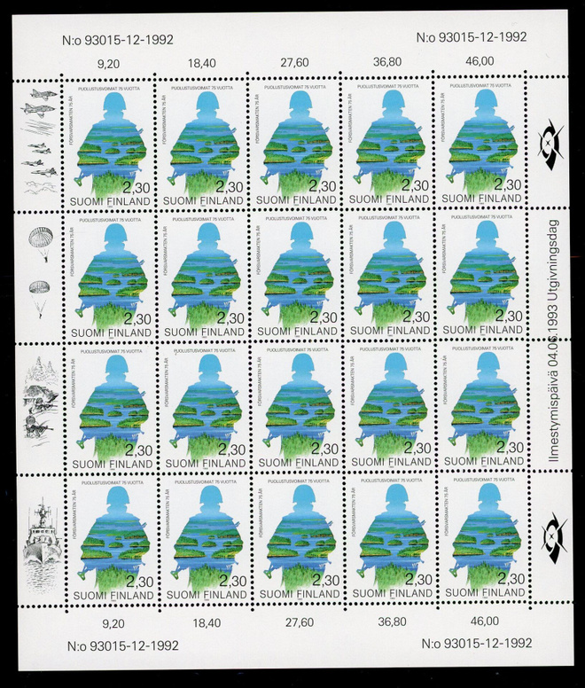 1993 Puolustusvoimat 75 vuotta 2,30 mk arkki **