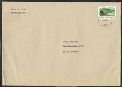Postilähetys - Yl.m. 2,00 (LAPE 809) Ruovesi 22.8.1990