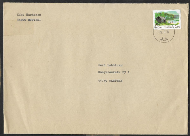 Postilähetys - Yl.m. 2,00 (LAPE 809) Ruovesi 22.8.1990