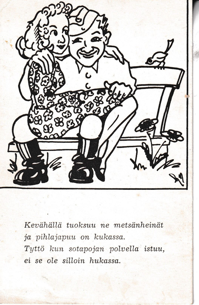 Sotilas. morsian sylissä. Sotilas postikortti . e235