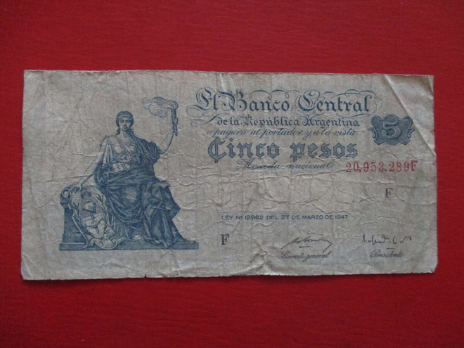 ARGENTINA 5 PESOS 1947  (K15-S148)