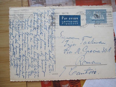 Kortti lentopostina 1961 Italiaan Hesasta