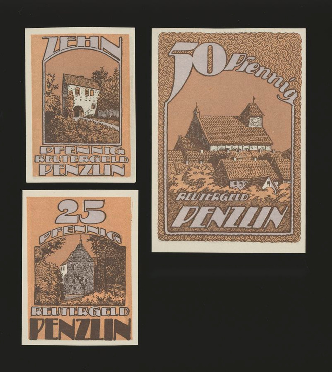 Saksa Notgeld 10, 25, 50 Pfg, Penzlin 1922