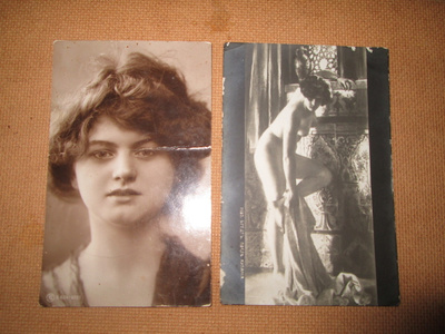 kolme vintage taidekorttia - herraklubin tarjoilijatar