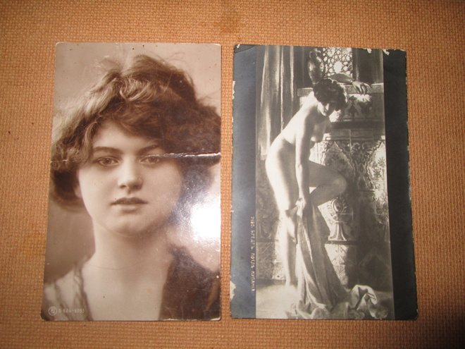 kolme vintage taidekorttia - herraklubin tarjoilijatar