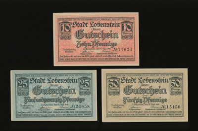 Saksa Notgeld 10, 25, 50 Pfennig, Lobenstein 15.9.1919