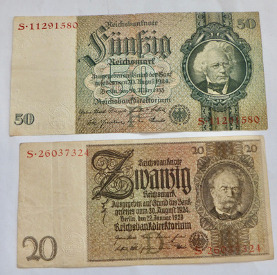 Saksa 20 mk 1929 + 50 mk 1933
