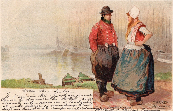 Vanha taidekortti Rannalla