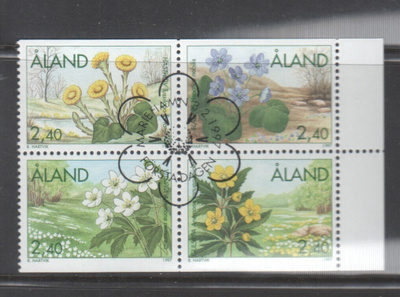 Åland 1997 kevätkukkia nelilö ep leimattuna