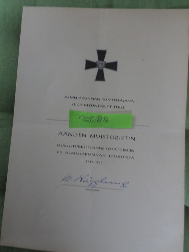 Äänisen Ristin  Myöntökirja