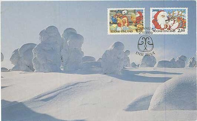 1990 joulumerkit FDC postin onnittelukortilla (Pitkänen)