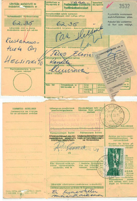 M63 1964  2mk maisema postiennakkopaketin palautus