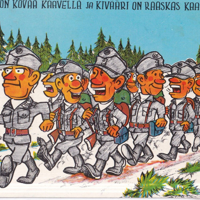 Sotilashuumori. Maantie on kovaa kävellä . e305