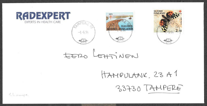 Postilähetys -  (LAPE 687 + 1168) Tampere 10 1.6.1994