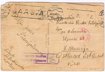 1944 kenttäpostikortti Viroon