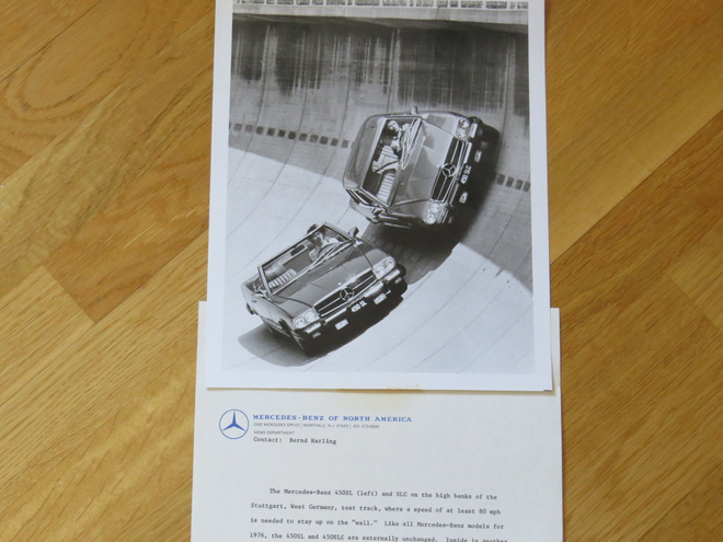 1976 Mercedes-Benz 450 SL/SLC pressikuva + infolehti