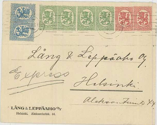 1919 pikakirje Porvoosta Helsinkiin - taksa väärin