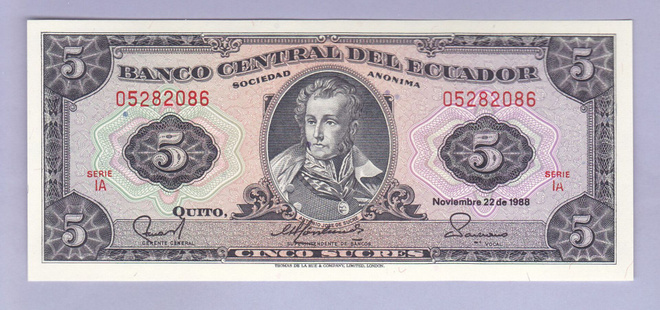 Ecuador 5 Sucres v.1988 UNC P-113d
