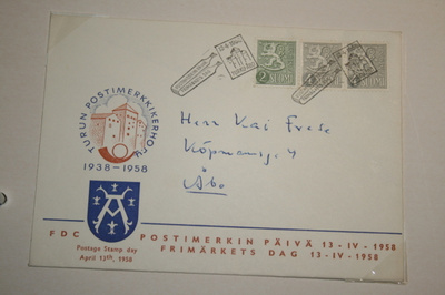 FDC kuori 13.4.1958 yleismerkki 2mk + 4mk pari