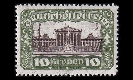 Itävalta 290A ** Parlamenttirakennus 10 Kr (12½) (1919)