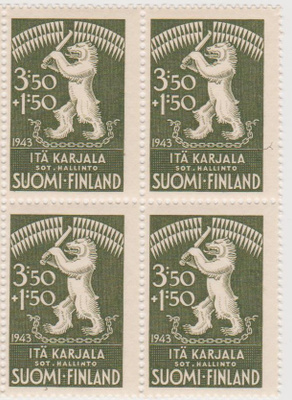 1943 Itä-Karjala hyväntekeväisyysmerkki 4-lö **