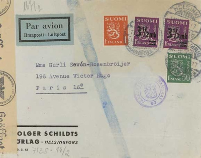 1943 3,5/2,75 ym lentokirje Ranskaan - oikea taksa