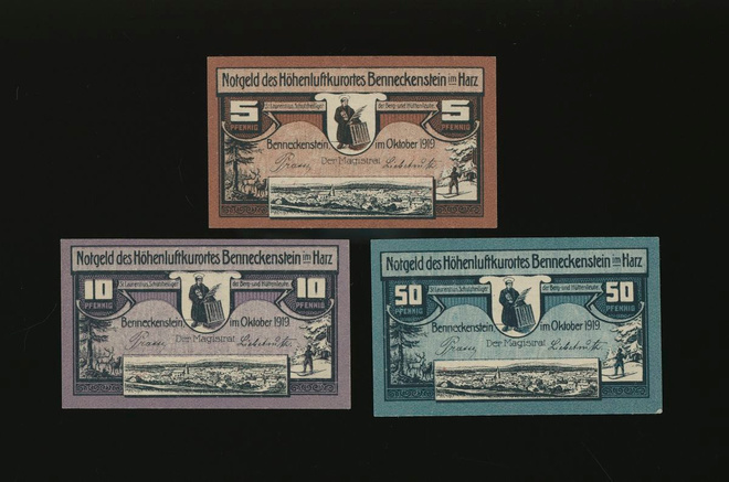 Saksa Notgeld 5, 10, 50 Pfennig, Benneckenstein 1919