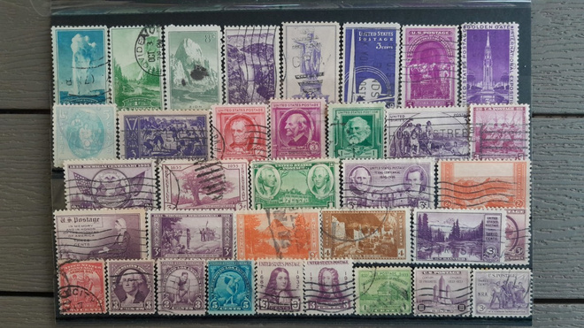 USA VANHAA LEIMATTUJA postimerkkejä o 35 kpl