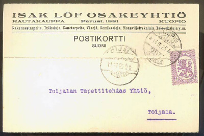 Firmakuori Isak Löf Kuopio postikortti 1925