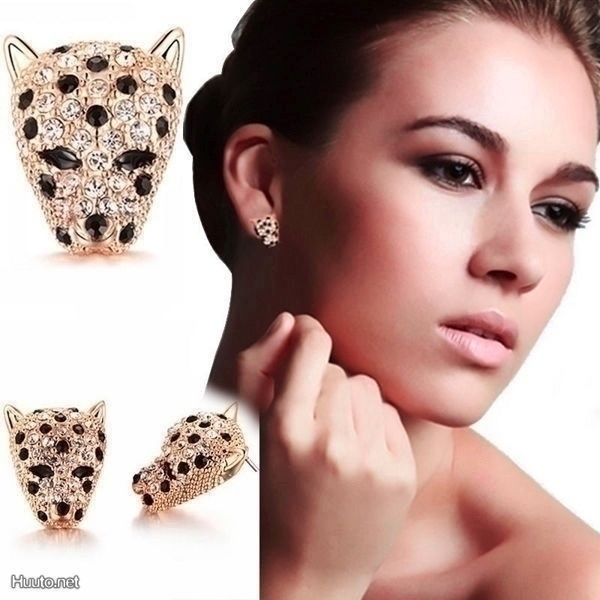 + 333 .. Vogue Kulta Duble Leopard Crystal .. Korvakorut