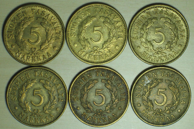 SUOMI 5 markkaa 6 kpl 1951
