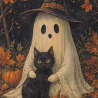 Halloween kummitus ja musta kissa - pikkukuva 1