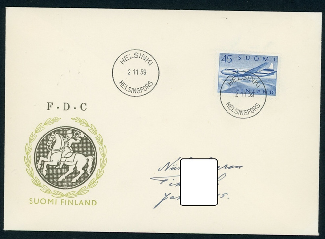 FDC 1959 Yleismerkki Convair 45 mk + tuloleima