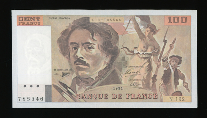 Ranska 100 Francs 1991 Delacroix, P154e