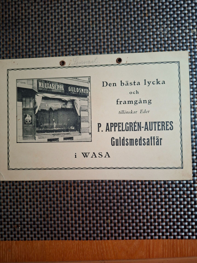 A Vaasa P. Appelgren-Auteres Kultasepänliike iso kortti