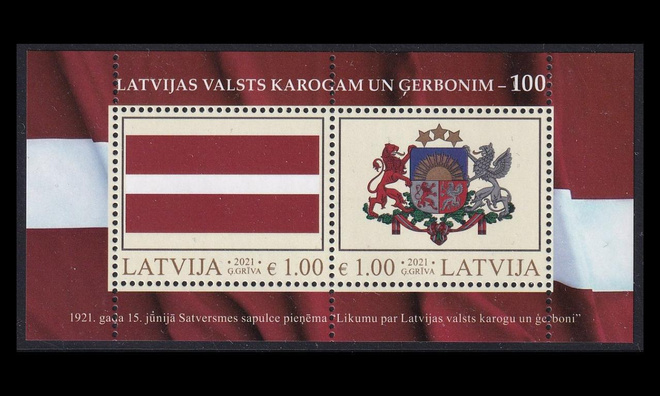 Latvia 1129-30BL49 ** Kansallissymbolit 100v (2021)