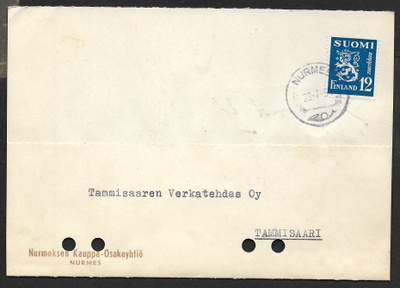 Postilähetys - Yl.m. 12mk (LAPE 326) Nurmes 23.7.1951