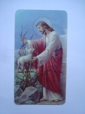 Jeesus löytää karitsan. Koko 5,5cm x10,cm