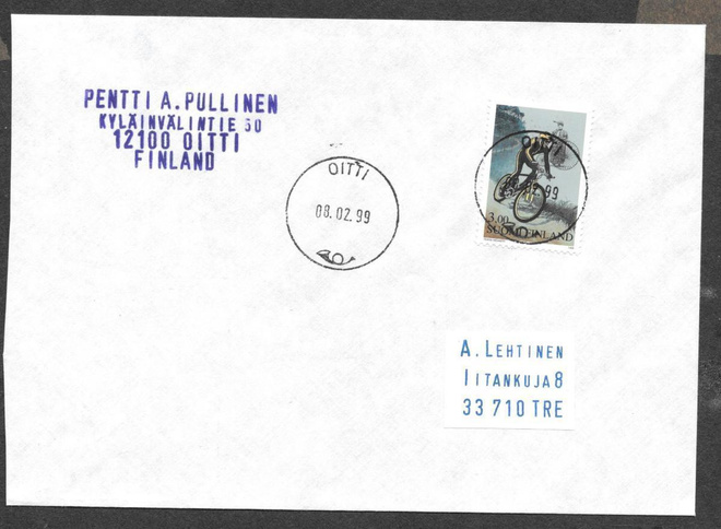 Postilähetys -  Pyöräily (LAPE 1445) Oitti 8.2.1999