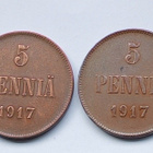 5 PENNIÄ pari v.1917  (eri taustoilla) - pikkukuva 5