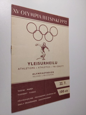 XV Olympia Helsinki 1952 : Yleisurheilu : päiväohjelma ti...