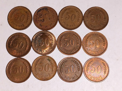 50 penniä 1942 kupari 12 kpl