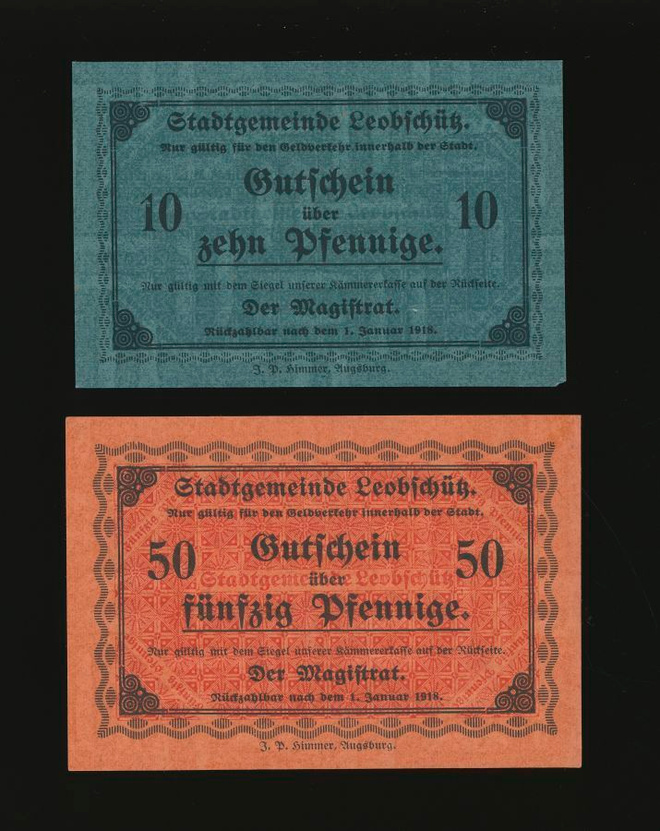 Saksa Notgeld 10, 50 Pfg, Leobschütz 1918